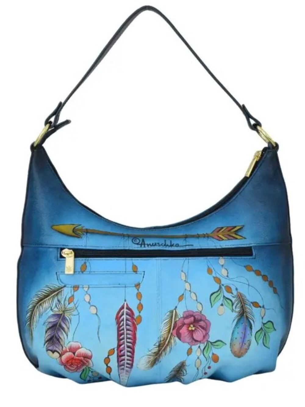 Anuschka Handpainted blue ombre Boho Spirit Skull Hobo Bag - Picture 5 of 7